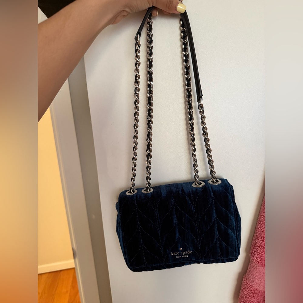 kate spade Quilted Velvet Chain Shoulder Bag in Navy